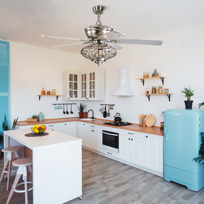 52 Inches Ceiling Fan with Wooden Blades and Remote Control, Silver Ceiling Fans at Gallery Canada