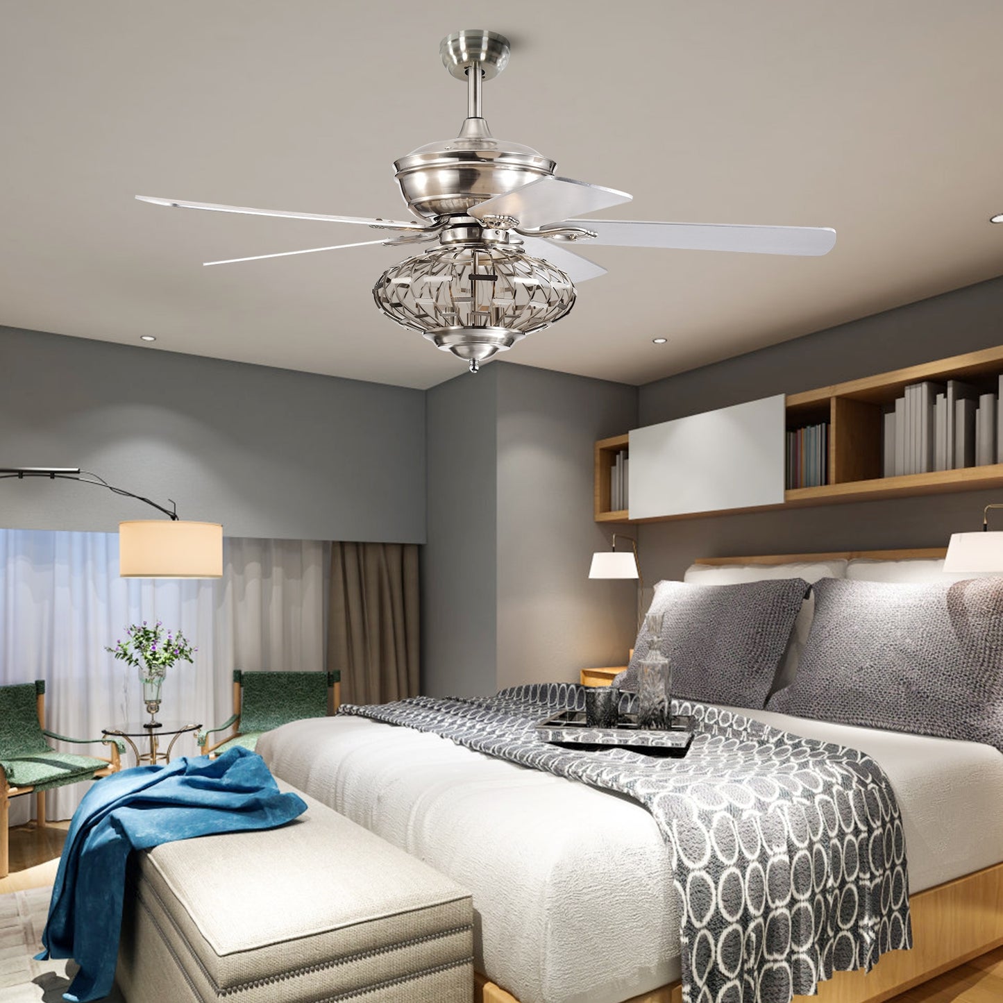 52 Inches Ceiling Fan with Wooden Blades and Remote Control, Silver Ceiling Fans at Gallery Canada