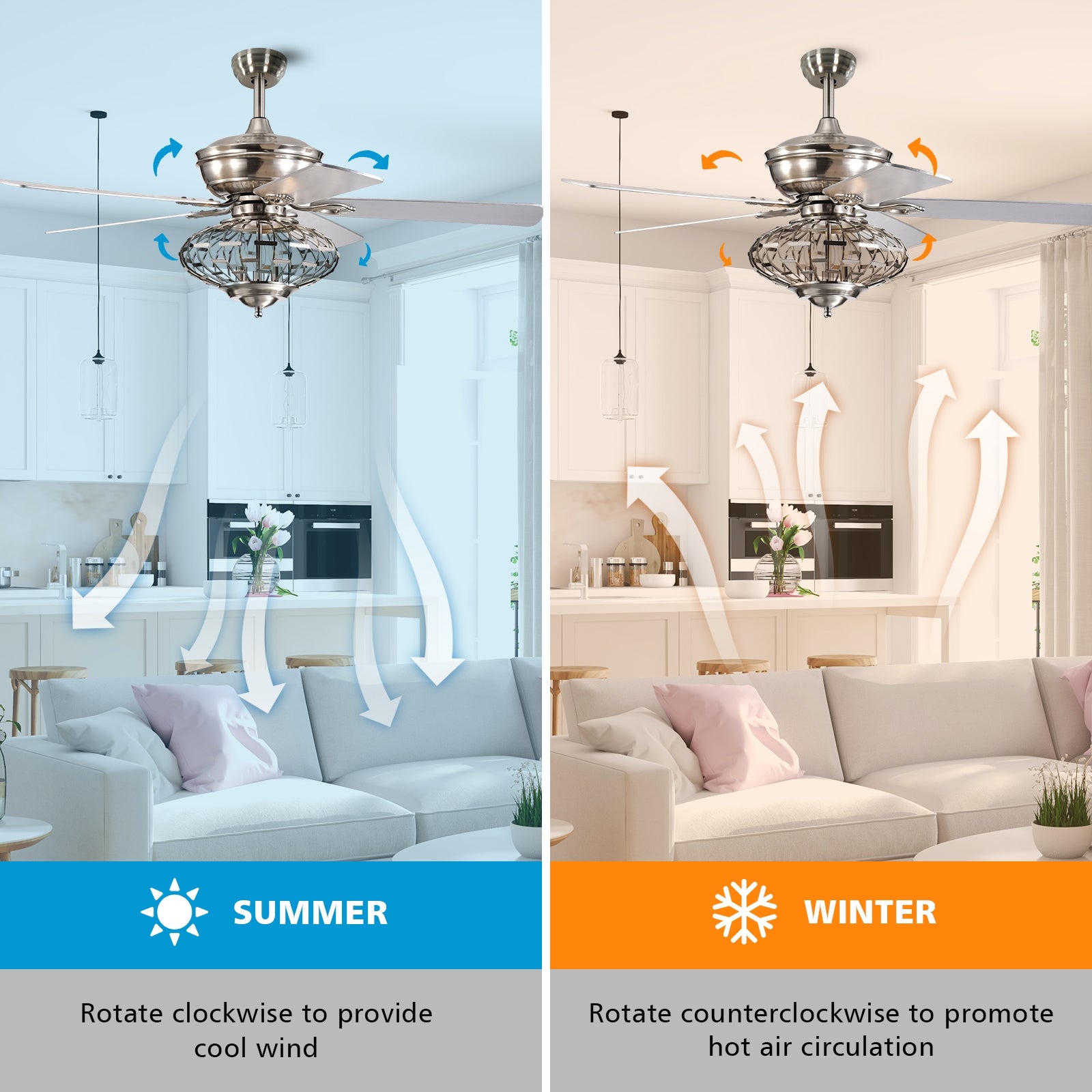 52 Inches Ceiling Fan with Wooden Blades and Remote Control, Silver Ceiling Fans at Gallery Canada