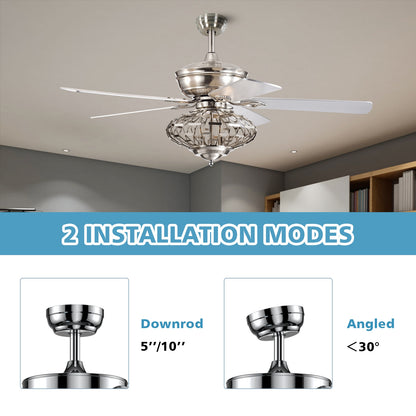 52 Inches Ceiling Fan with Wooden Blades and Remote Control, Silver Ceiling Fans at Gallery Canada