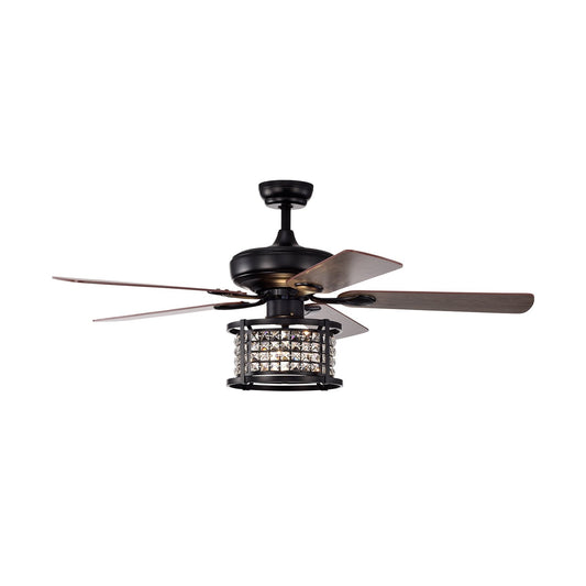 52 Inch 3-Speed Crystal Ceiling Fan Light with Remote Control, Black at Gallery Canada