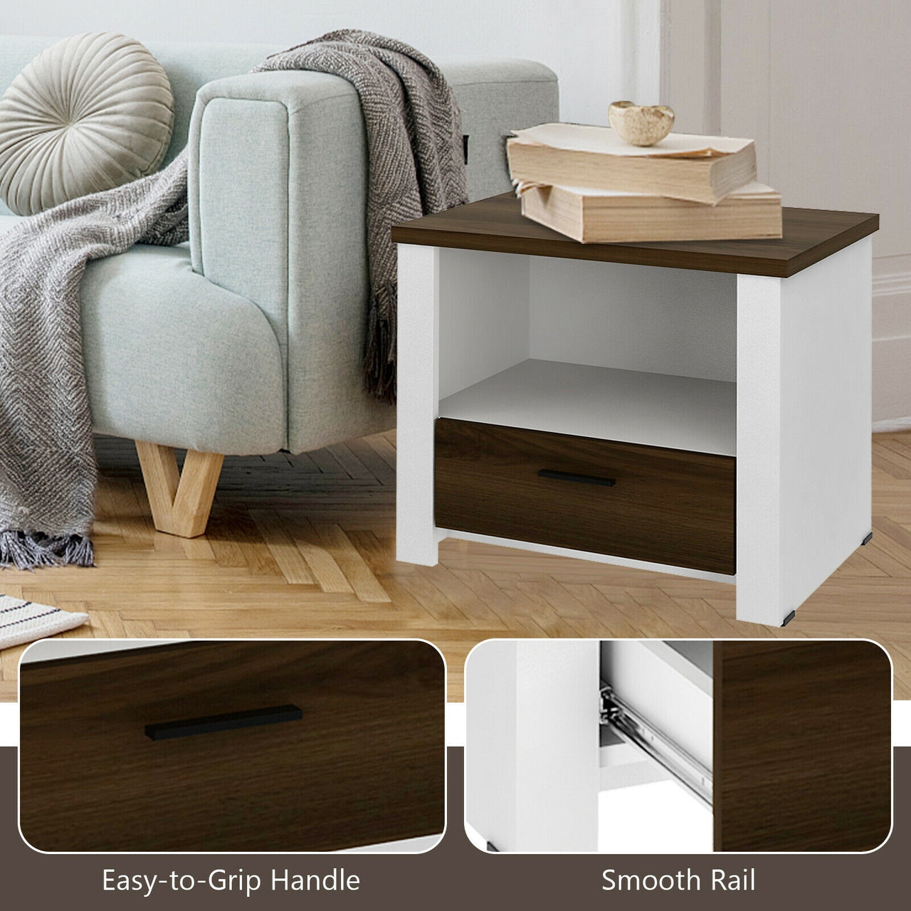 Accent Nightstand with Drawer and Open Shelf - Gallery View 7 of 8