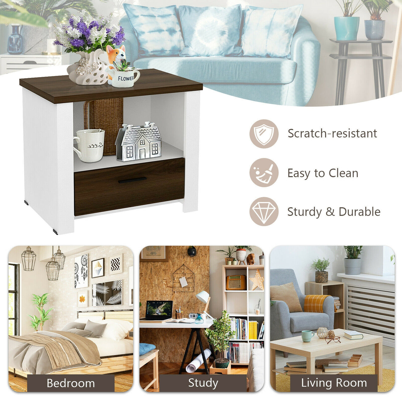 Accent Nightstand with Drawer and Open Shelf - Gallery View 5 of 8