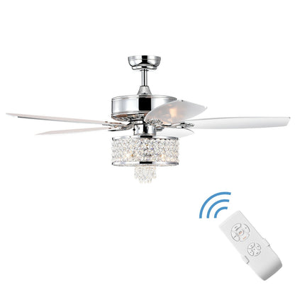 50 Inch Electric Crystal Ceiling Fan with Light Adjustable Speed Remote Control, Silver at Gallery Canada