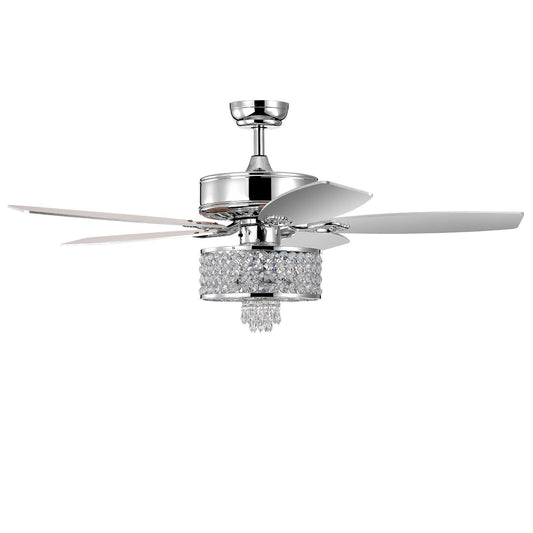50 Inch Electric Crystal Ceiling Fan with Light Adjustable Speed Remote Control, Silver - Gallery Canada