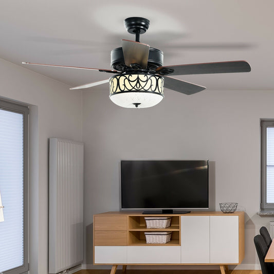 52 Inch Ceiling Fan with Light Reversible Blade and Adjustable Speed, Black - Gallery Canada