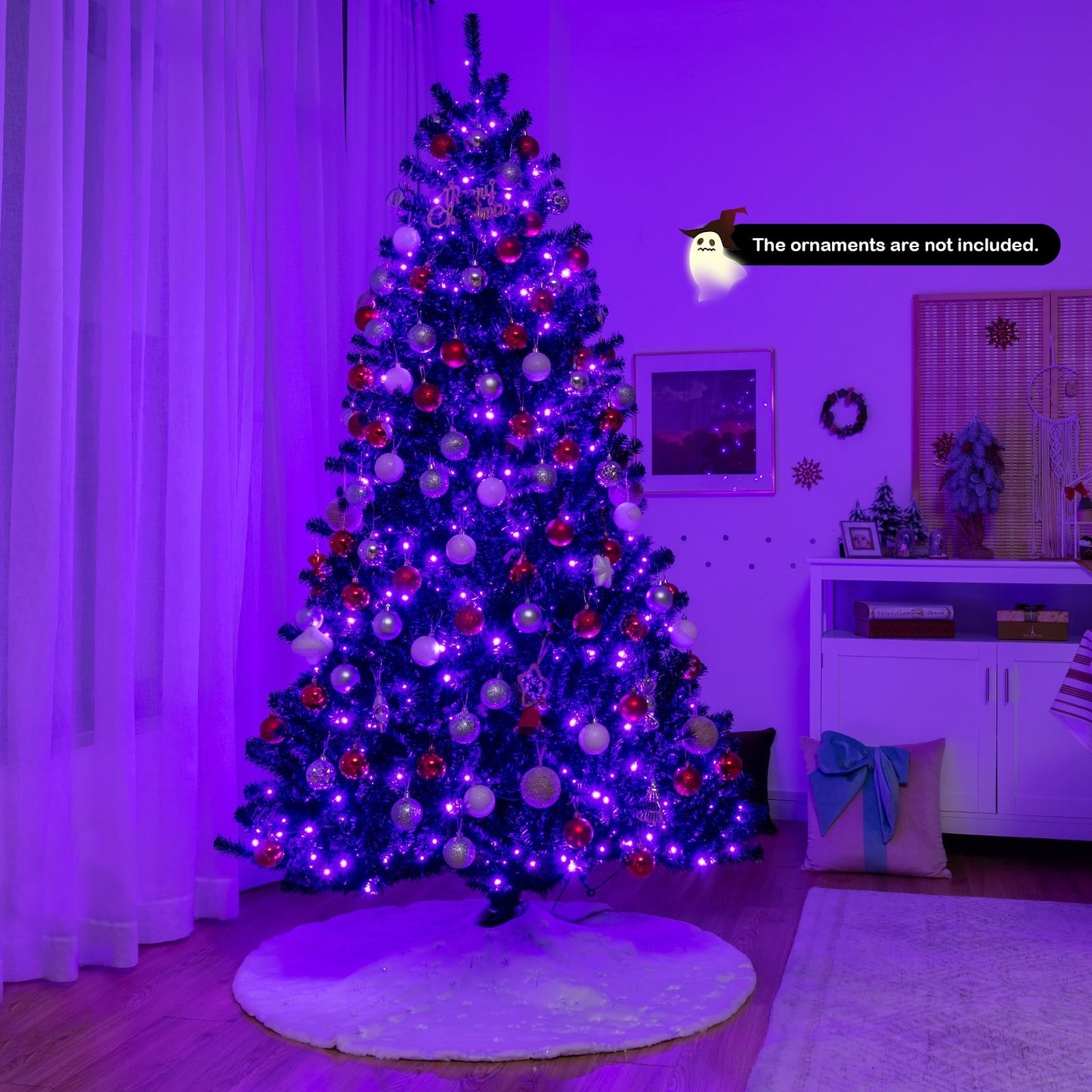 Black Artificial Christmas Halloween Tree with Purple LED Lights-7', Black - Gallery Canada