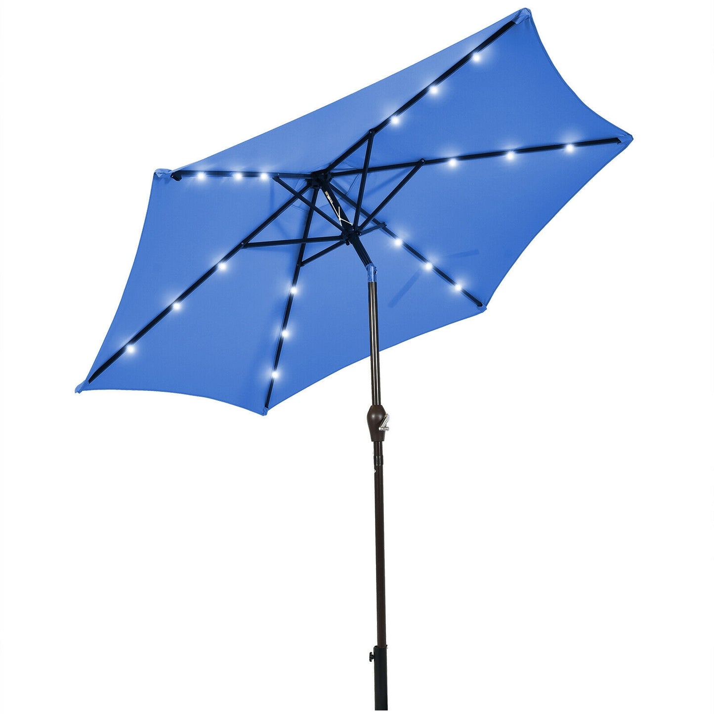 9' Solar LED Patio Umbrella, Tilt Crank Lift, Blue Outdoor Umbrellas at Gallery Canada