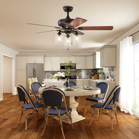 52 Inch Ceiling Fan Light with Pull Chain and 5 Bronze Finished Reversible Blades, Brown - Gallery Canada