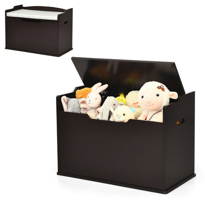 Kids Toy Wooden Flip-top Storage Box Chest Bench with Cushion Hinge, Brown - Gallery Canada
