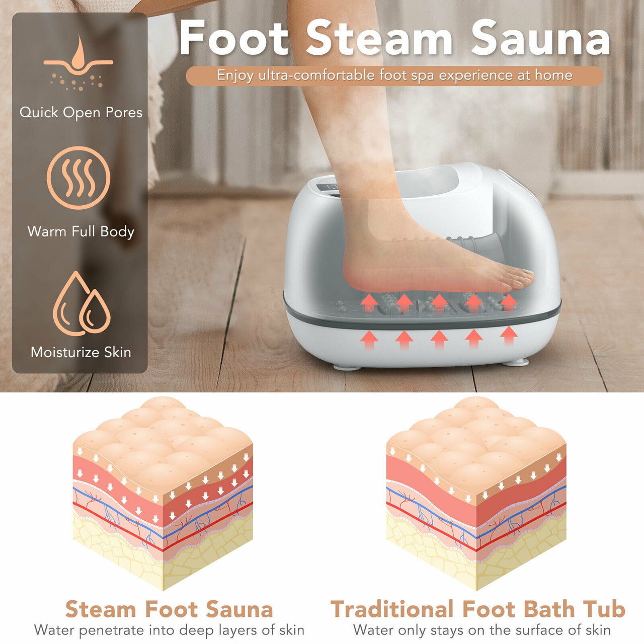 Steam Foot Spa Massager With 3 Heating Levels and Timers - Gallery View 5 of 10