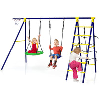 Thumbnail for 5-In-1 Outdoor Kids Swing Set with A-Shaped Metal Frame and Ground Stake - Gallery View 7 of 9