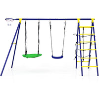 Thumbnail for 5-In-1 Outdoor Kids Swing Set with A-Shaped Metal Frame and Ground Stake - Gallery View 3 of 9