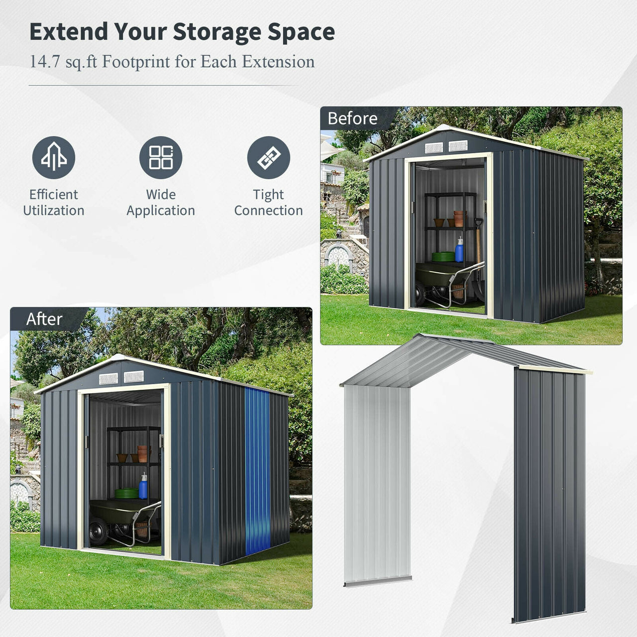 Outdoor Storage Shed Extension Kit for 7 Feet Shed Width - Gallery View 1 of 5