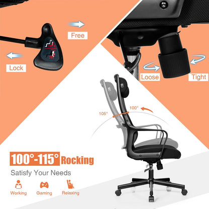 Adjustable Mesh Office Chair with Heating Support Headrest, Black - Gallery Canada
