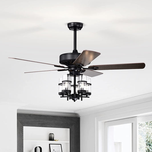 50 Inch Noiseless Ceiling Fan Light with Explosion-proof Glass Lampshades, Black - Gallery Canada