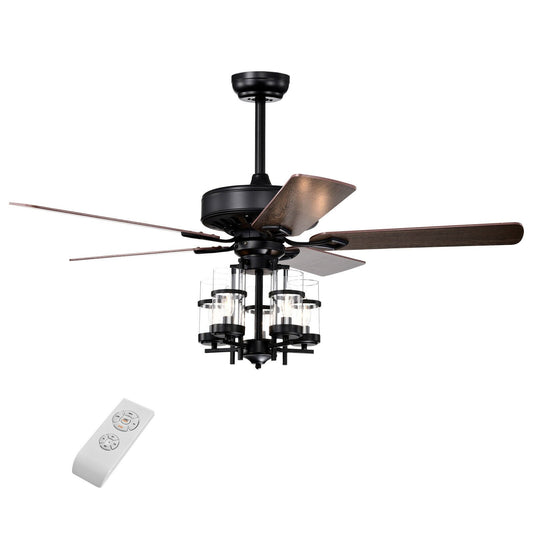 50 Inch Noiseless Ceiling Fan Light with Explosion-proof Glass Lampshades, Black