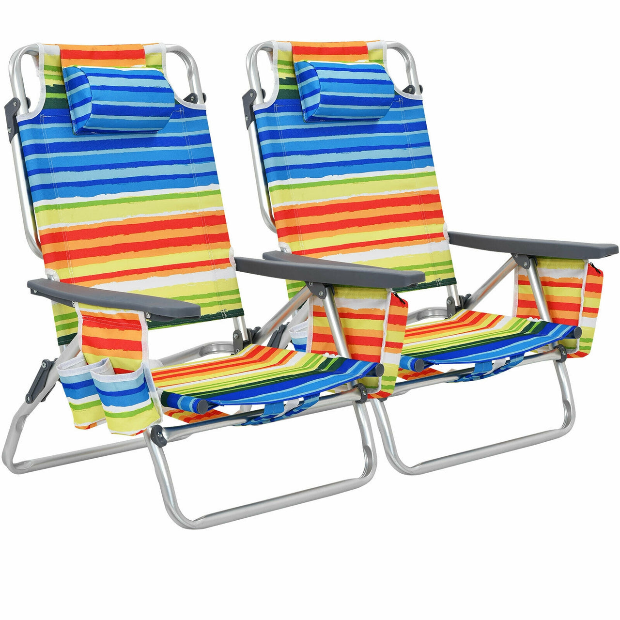 2 Pieces Folding Backpack Beach Chair with Pillow - Gallery View 9 of 11