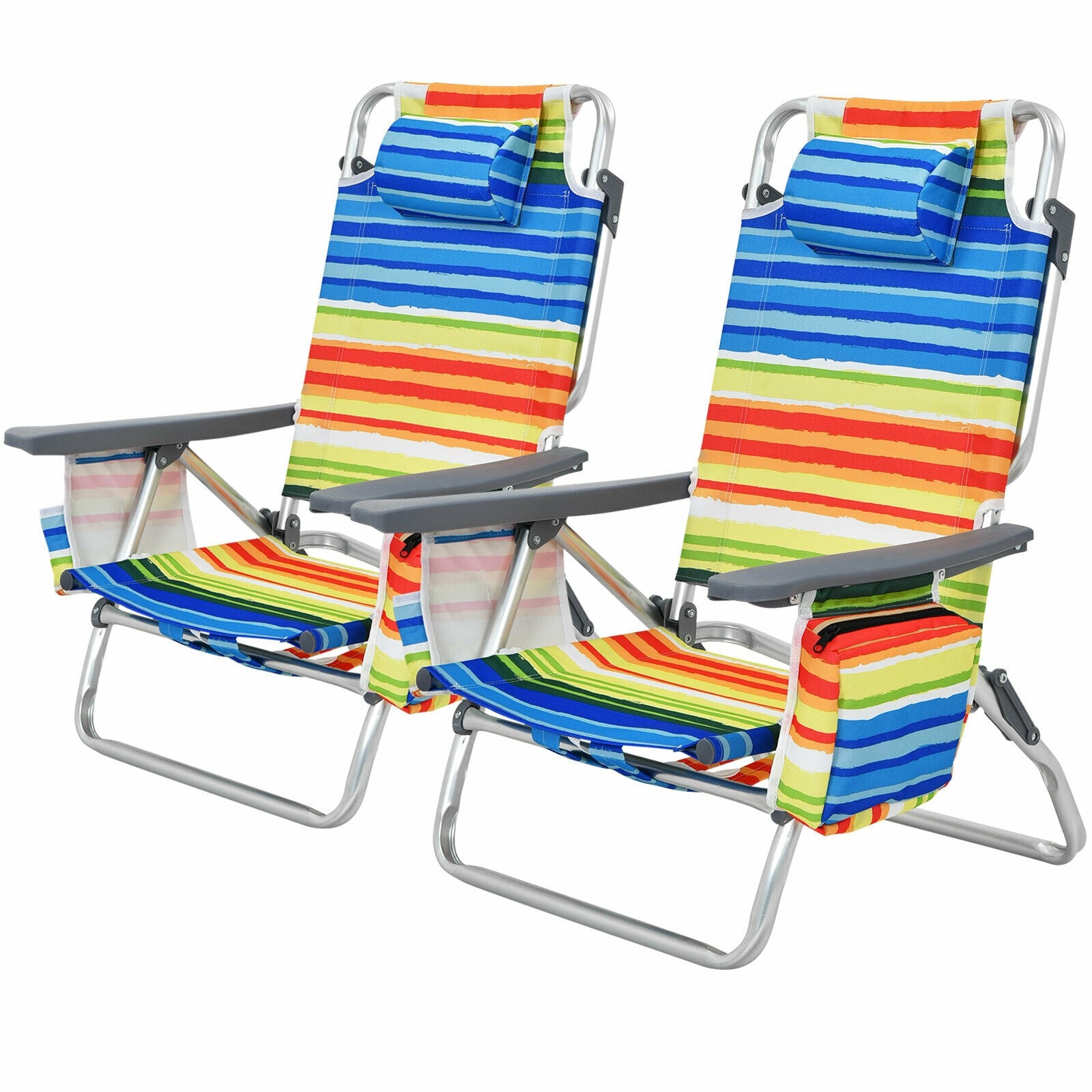 2-Pack Folding Backpack Beach Chair 5-Position Outdoor Reclining Chairs with Pillow, Yellow Beach & Lawn Chairs at Gallery Canada