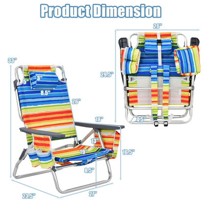2-Pack Folding Backpack Beach Chair 5-Position Outdoor Reclining Chairs with Pillow, Yellow Beach & Lawn Chairs at Gallery Canada