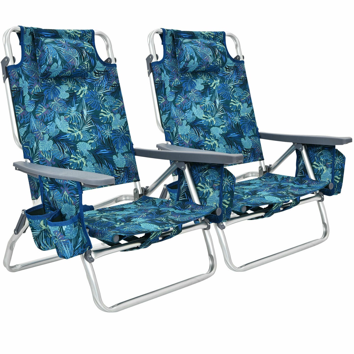 2-Pack Folding Backpack Beach Chair, 5-Position Reclining, Navy