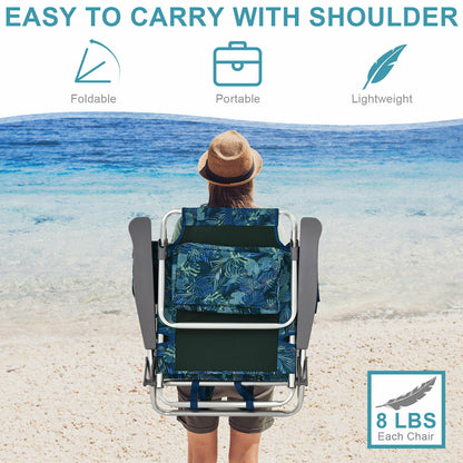 2-Pack Folding Backpack Beach Chair, 5-Position Reclining, Navy Beach & Lawn Chairs at Gallery Canada