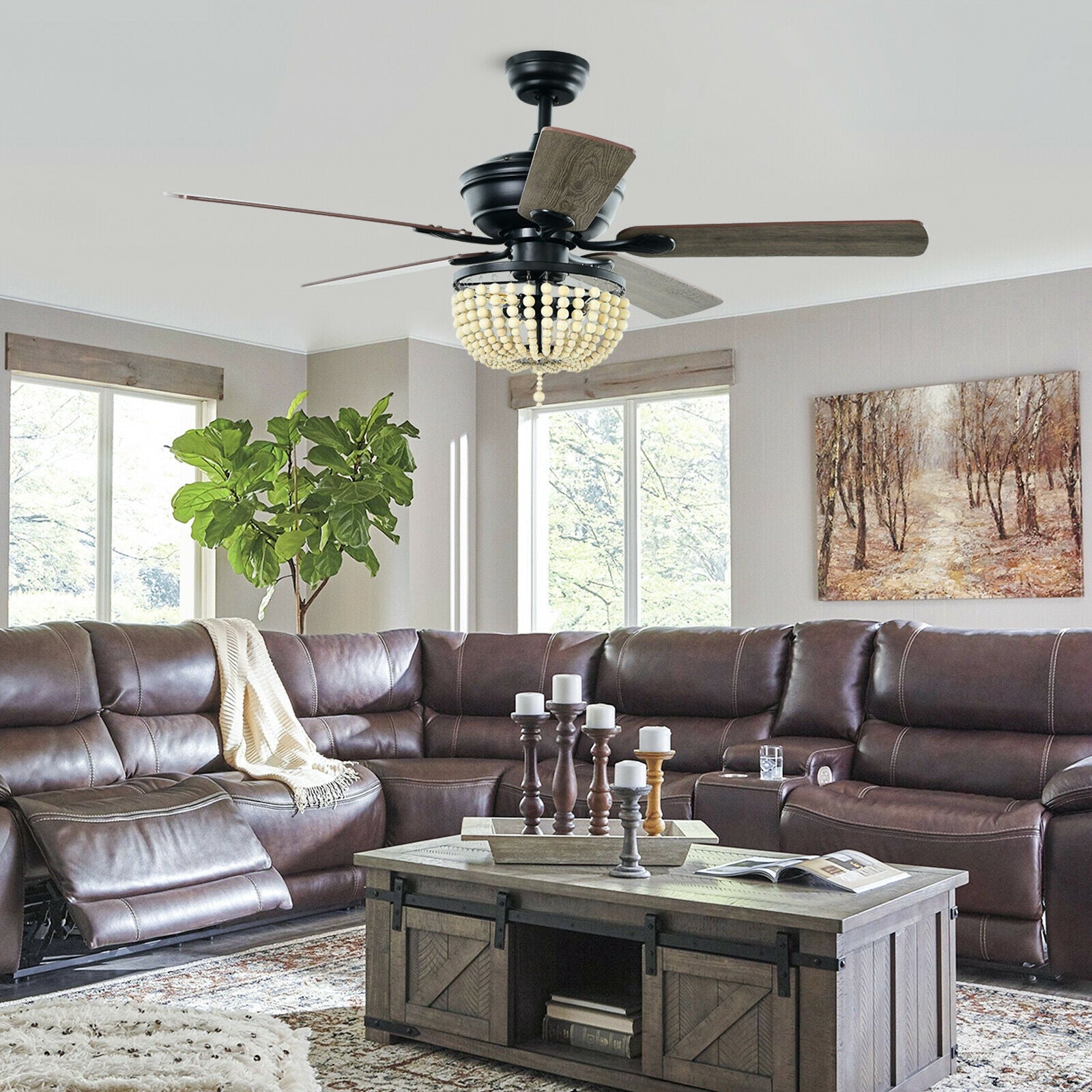 52 Inch Retro Ceiling Fan Light with Reversible Blades Remote Control, Black Ceiling Fans at Gallery Canada