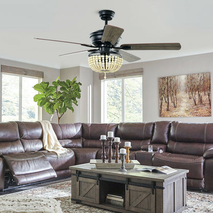 52 Inch Retro Ceiling Fan Light with Reversible Blades Remote Control, Black Ceiling Fans at Gallery Canada