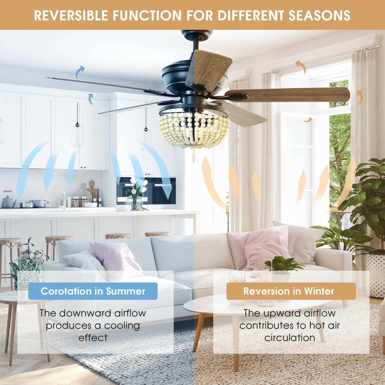 52 Inch Retro Ceiling Fan Light with Reversible Blades Remote Control, Black Ceiling Fans at Gallery Canada
