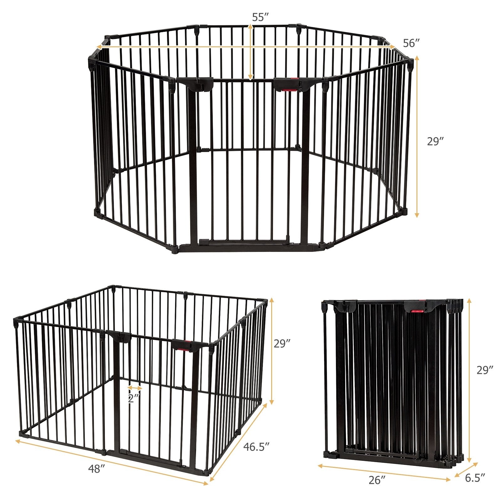 Adjustable Panel Baby Safe Metal Gate Play Yard, Black - Gallery Canada