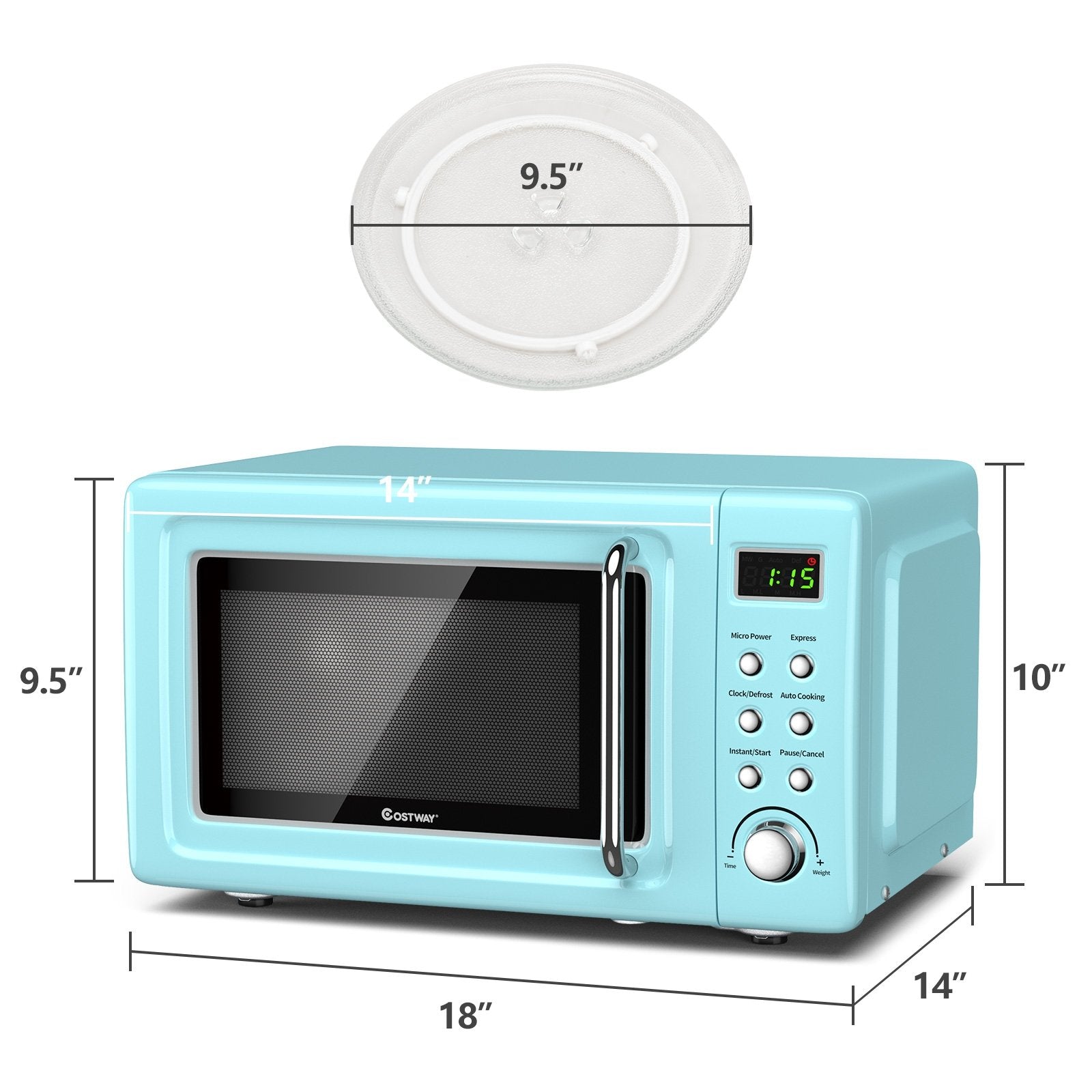 700W Retro Countertop Microwave Oven with 5 Micro Power and Auto Cooking Function, Green at Gallery Canada
