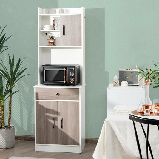 3-Door 71 Inch Kitchen Buffet Pantry Storage Cabinet with Hutch and Adjustable Shelf, White - Gallery Canada