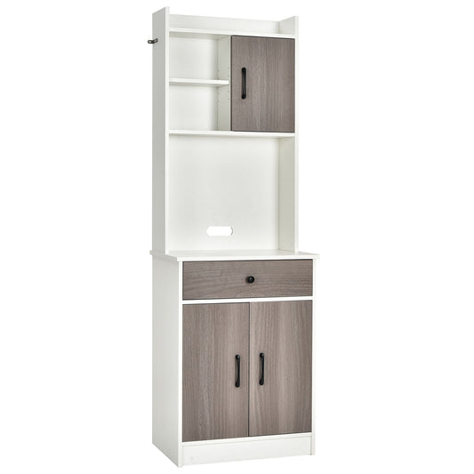 3-Door 71 Inch Kitchen Buffet Pantry Storage Cabinet with Hutch and Adjustable Shelf, White - Gallery Canada