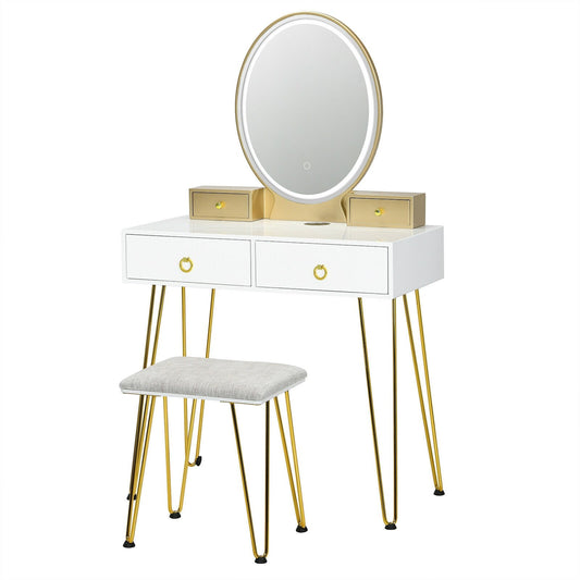 Vanity Table Set with 3-Color Lighted Dimmable Mirror, White at Gallery Canada