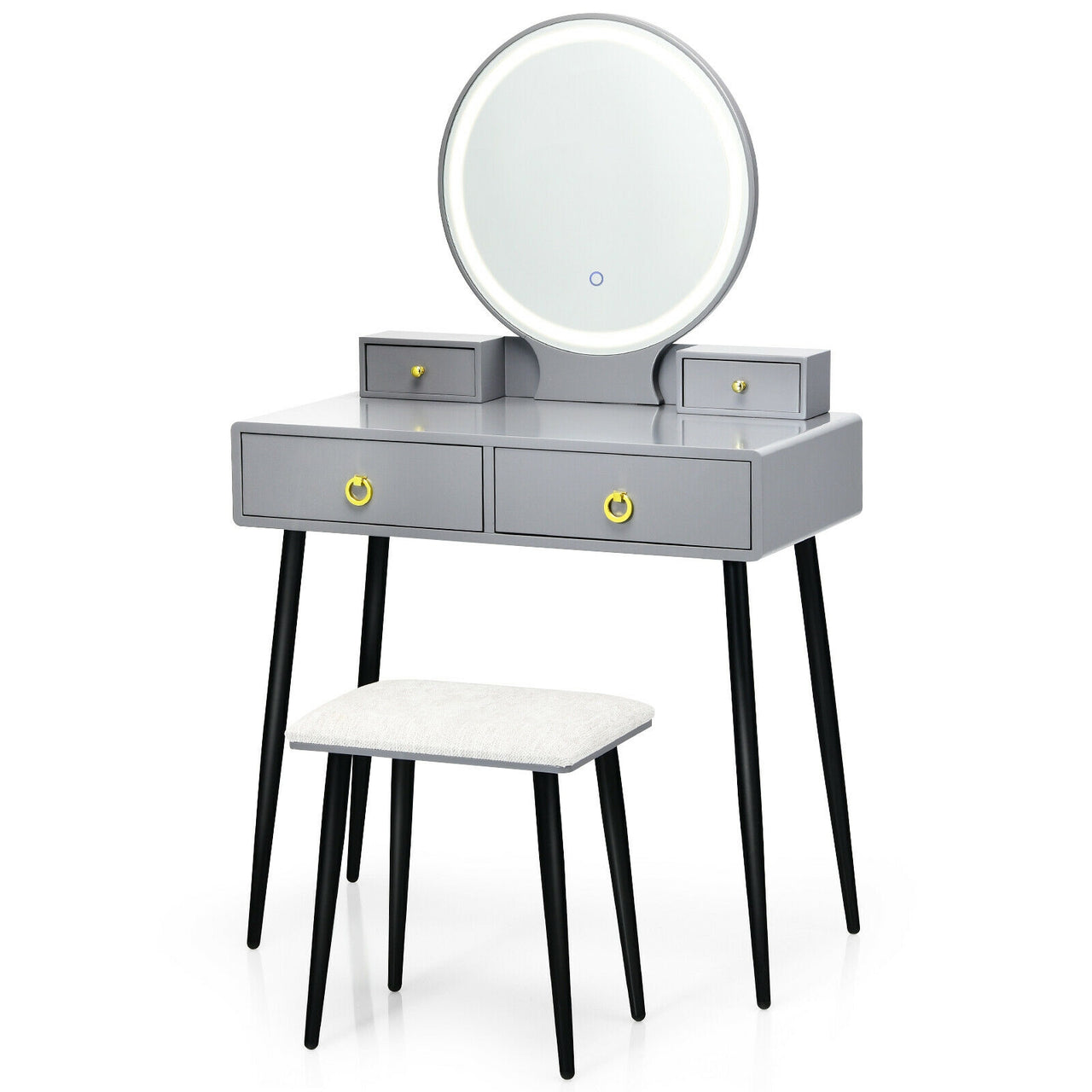 Vanity Table Set with 3-Color Adjustable & Dimmable LED Light and 2 Storage Cases & 2 Drawers - Gallery View 1 of 10