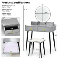 Thumbnail for Vanity Table Set with 3-Color Adjustable & Dimmable LED Light and 2 Storage Cases & 2 Drawers - Gallery View 5 of 10