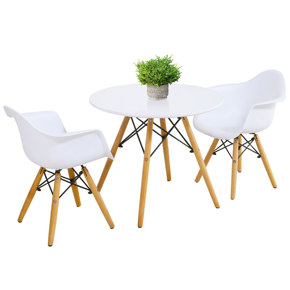 3 Pieces Kid's Modern Round Table Chair Set, White - Gallery Canada