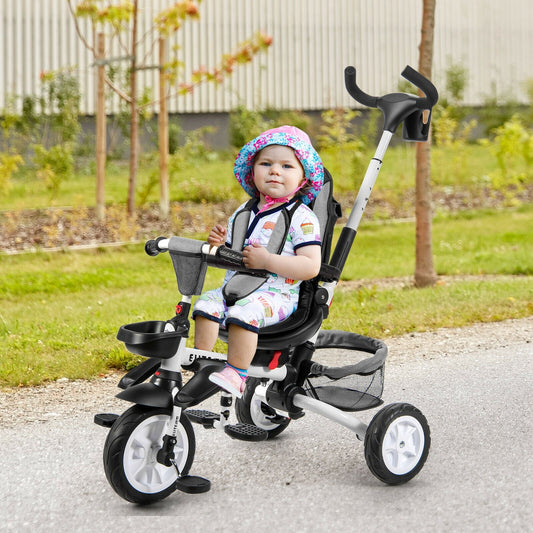 6-in-1 Detachable Kids Baby Stroller Tricycle with Canopy and Safety Harness, Gray - Gallery Canada