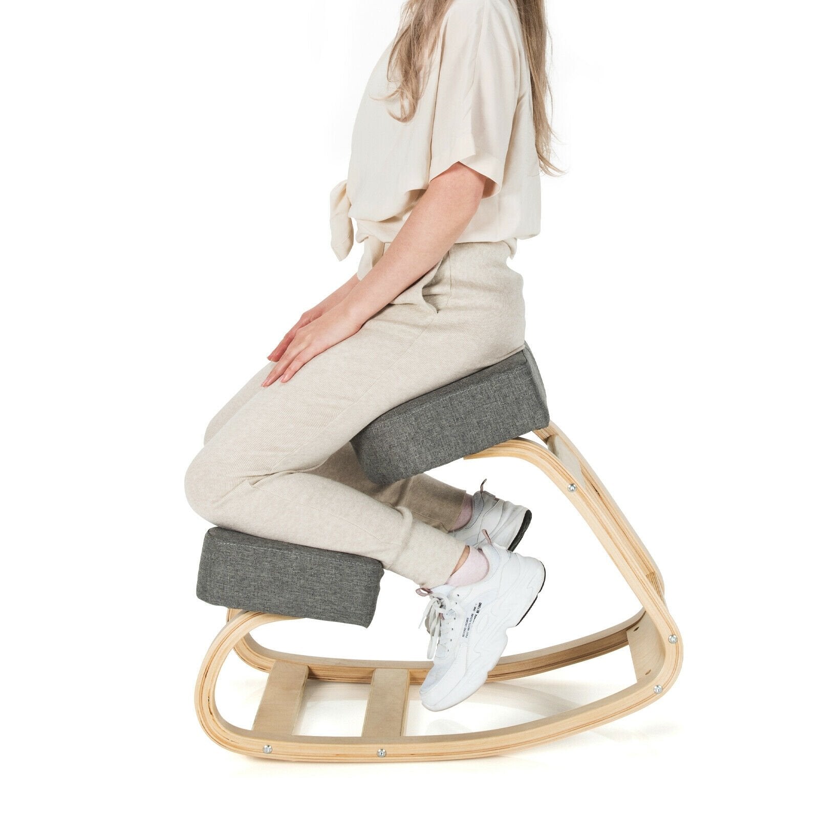 Ergonomic Kneeling Chair Rocking Office Desk Stool Upright Posture, Gray - Gallery Canada