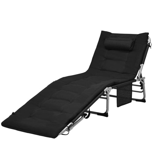 4-Fold Oversize Padded Folding Lounge Chair with Removable Soft Mattress, Black