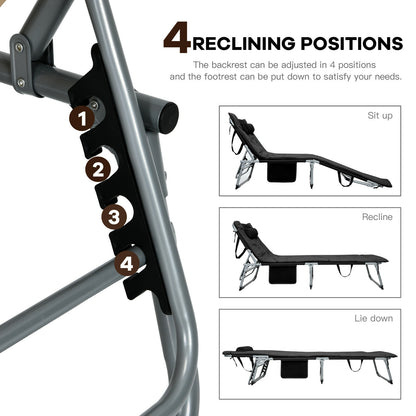 4-Fold Oversize Padded Folding Lounge Chair with Removable Soft Mattress, Black Outdoor Chaise Lounges at Gallery Canada