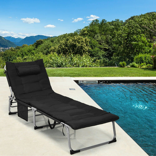 4-Fold Oversize Padded Folding Lounge Chair with Removable Soft Mattress, Black
