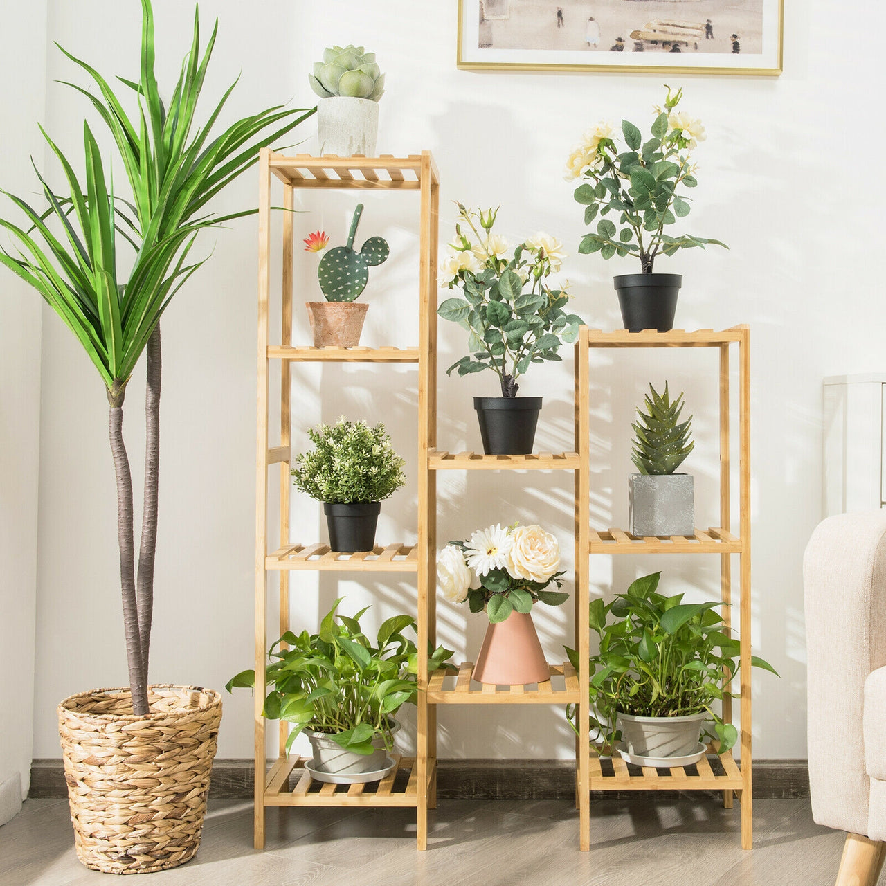 9/11-Tier Bamboo Plant Stand for Living Room Balcony Garden - Gallery View 3 of 10