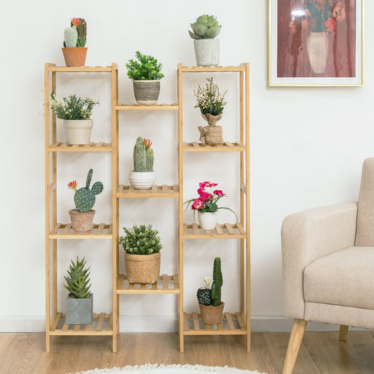 9/11-Tier Bamboo Plant Stand for Living Room Balcony Garden-11-Tier, Natural - Gallery Canada
