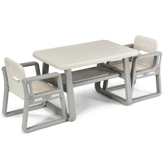 Kids Table and 2 Chairs Set with Storage Shelf, White - Gallery Canada