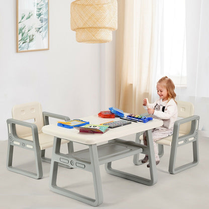 Kids Table and 2 Chairs Set with Storage Shelf, White - Gallery Canada