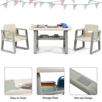 Kids Table and 2 Chairs Set with Storage Shelf, White Kids Chairs & Seating at Gallery Canada