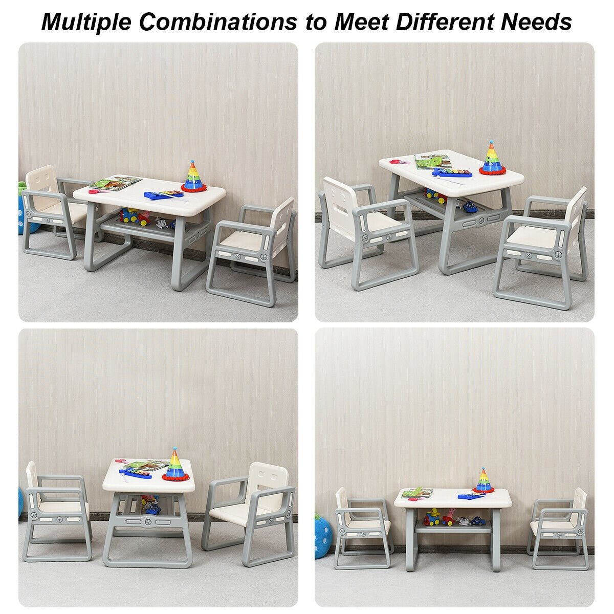Kids Table and 2 Chairs Set with Storage Shelf, White Kids Chairs & Seating at Gallery Canada