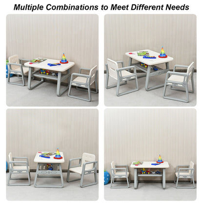 Kids Table and 2 Chairs Set with Storage Shelf, White Kids Chairs & Seating at Gallery Canada