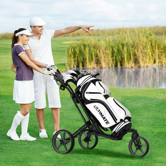 Folding Golf Push Cart with Scoreboard Adjustable Handle Swivel Wheel, Gray - Gallery Canada
